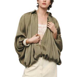 Lightweight Puffed Bomber Jacket – Batwing Sleeve, Zip Up, Casual Chic